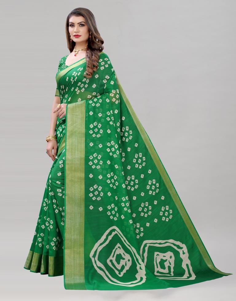 Parrot Green Cotton Bandhani Saree | Sudathi