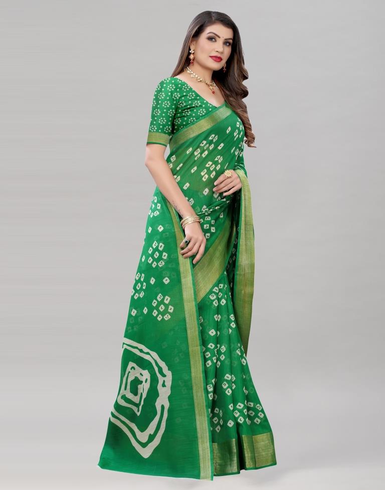 Parrot Green Cotton Bandhani Saree | Sudathi