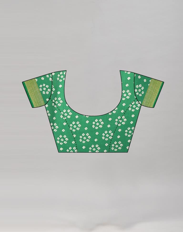 Parrot Green Cotton Bandhani Saree | Sudathi
