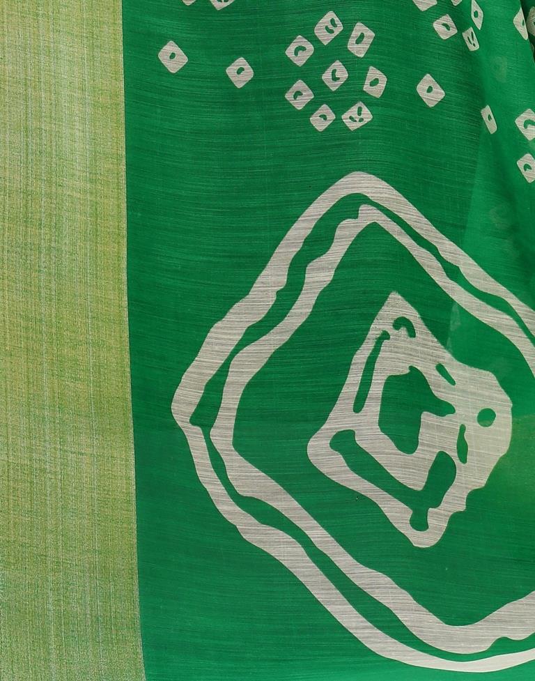 Parrot Green Cotton Bandhani Saree | Sudathi