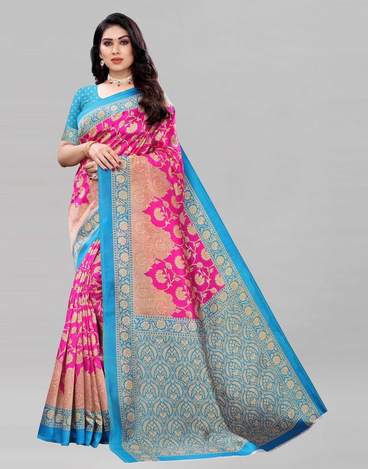 Hot Pink Printed Wear Saree | Sudathi