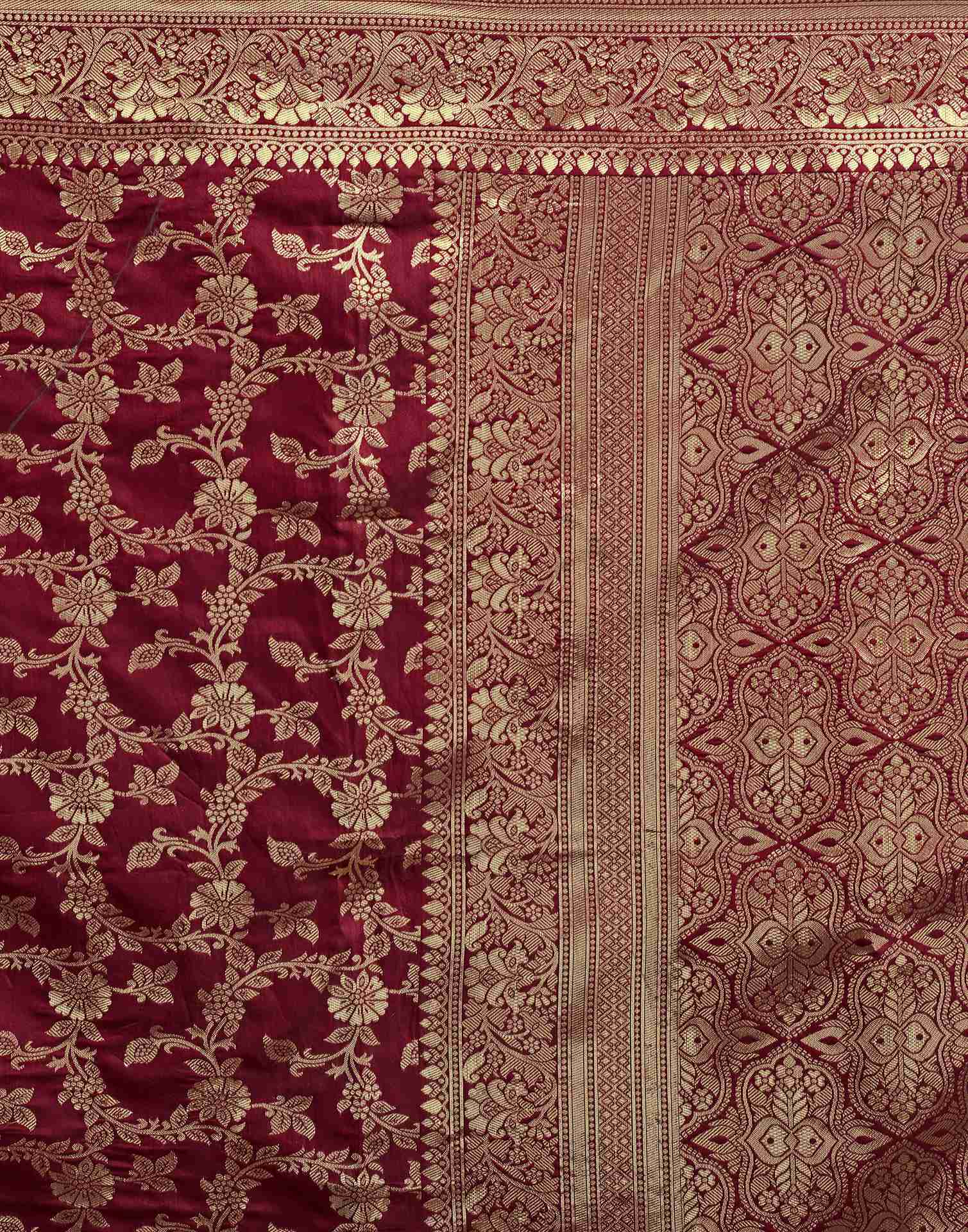 Maroon Silk Woven Banarasi Saree