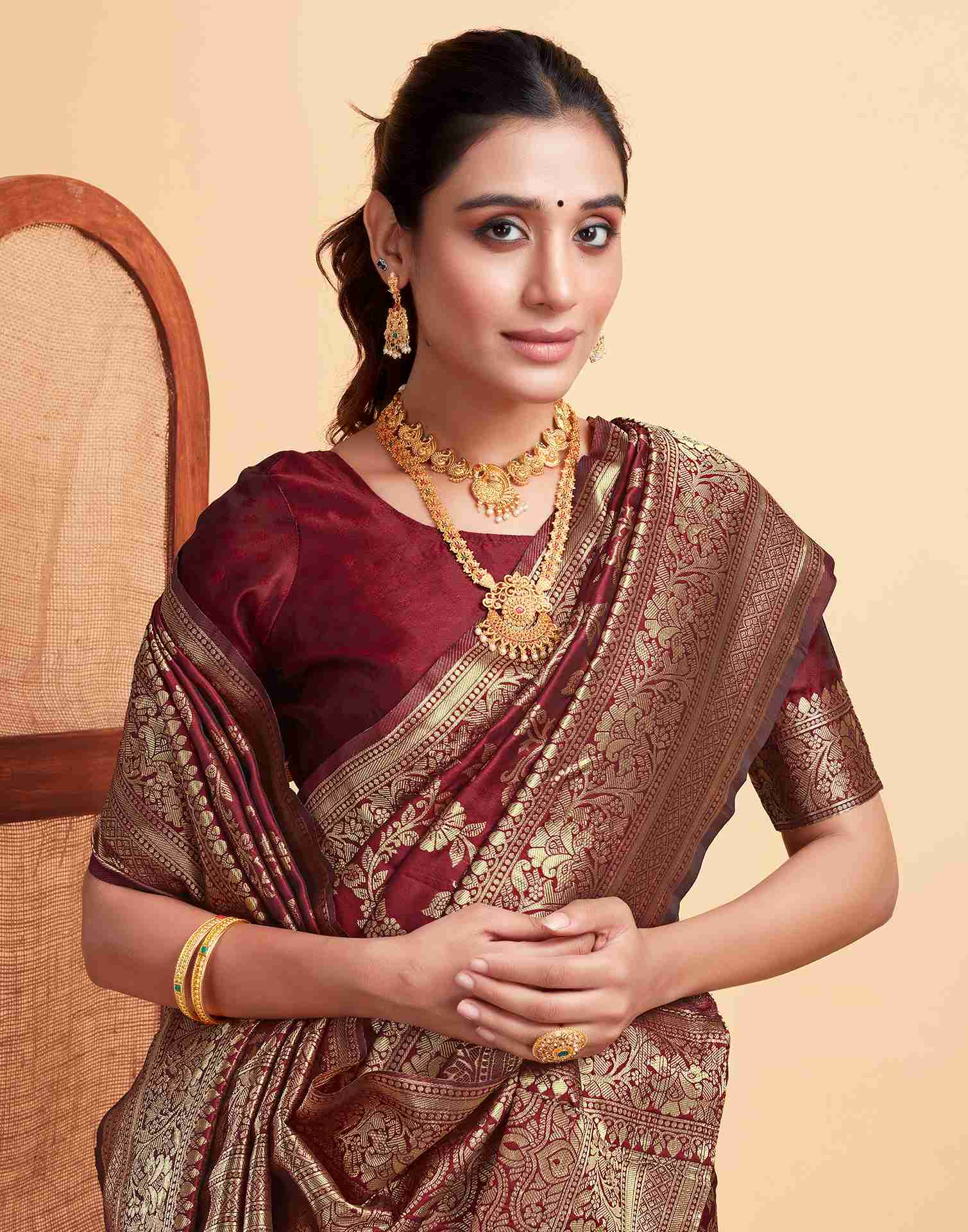 Maroon Silk Woven Banarasi Saree