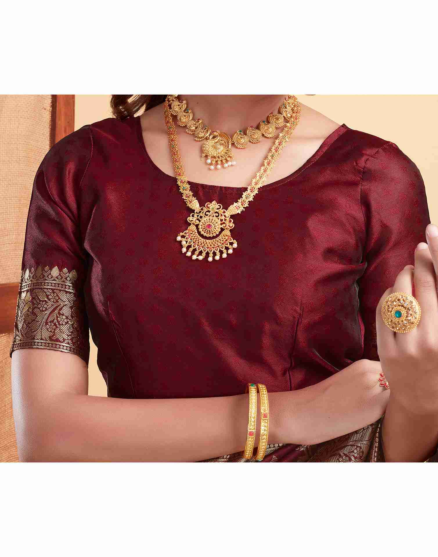 Maroon Silk Woven Banarasi Saree