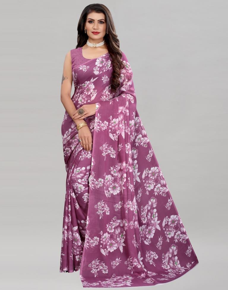 Mauve Purple Coloured Georgette Floral Printed Casual saree | Sudathi