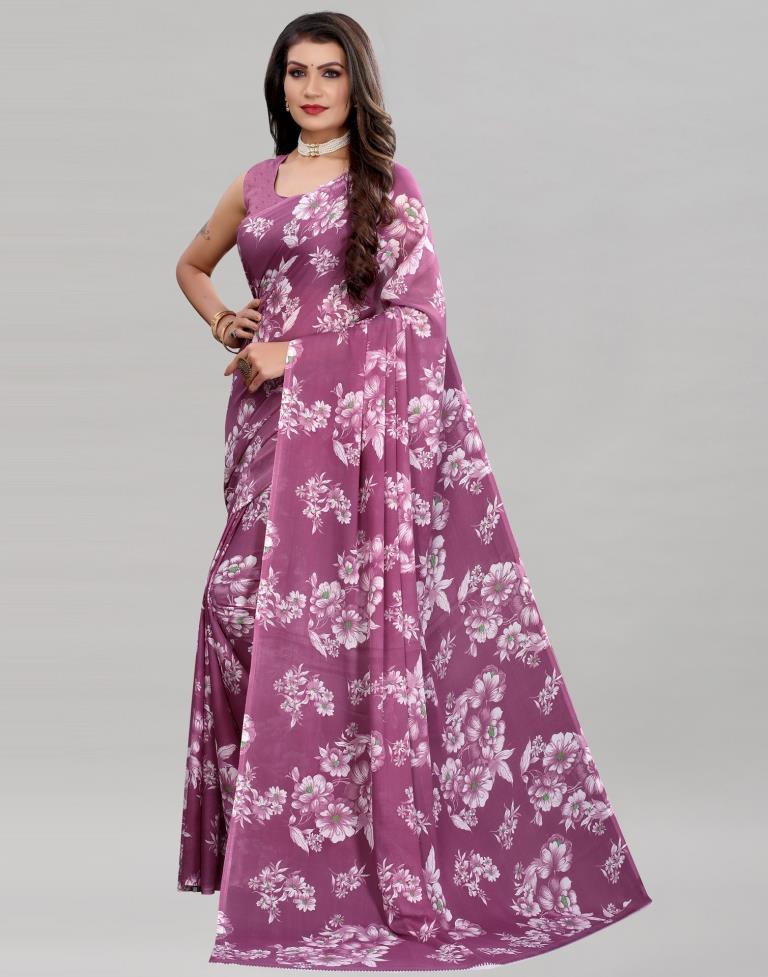 Mauve Purple Coloured Georgette Floral Printed Casual saree | Sudathi