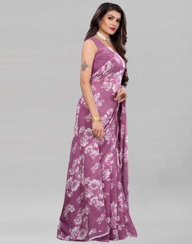 Mauve Purple Coloured Georgette Floral Printed Casual saree | Sudathi