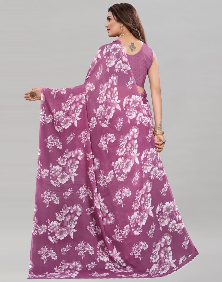Mauve Purple Coloured Georgette Floral Printed Casual saree | Sudathi