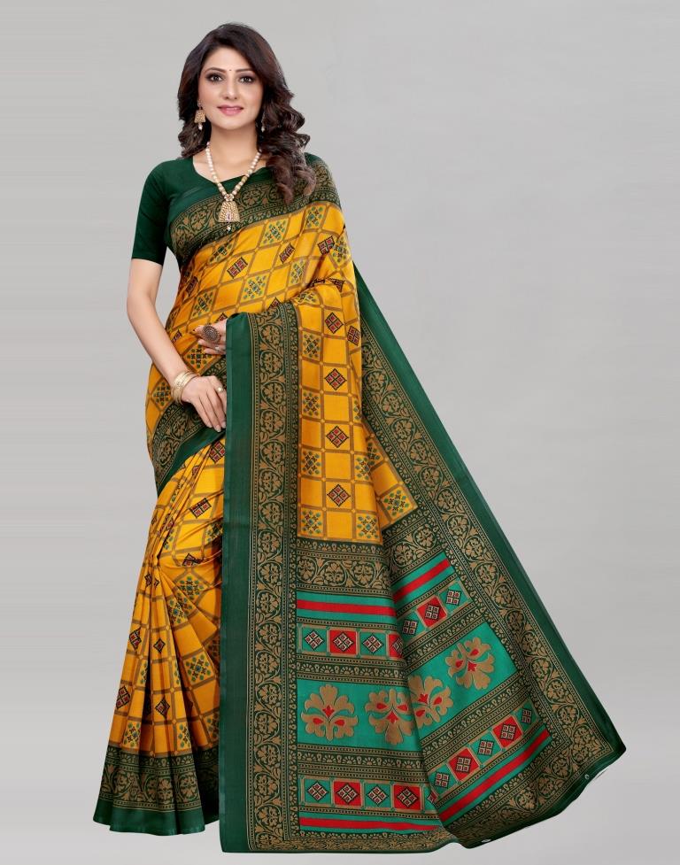 Yellow Printed Silk Saree | Sudathi