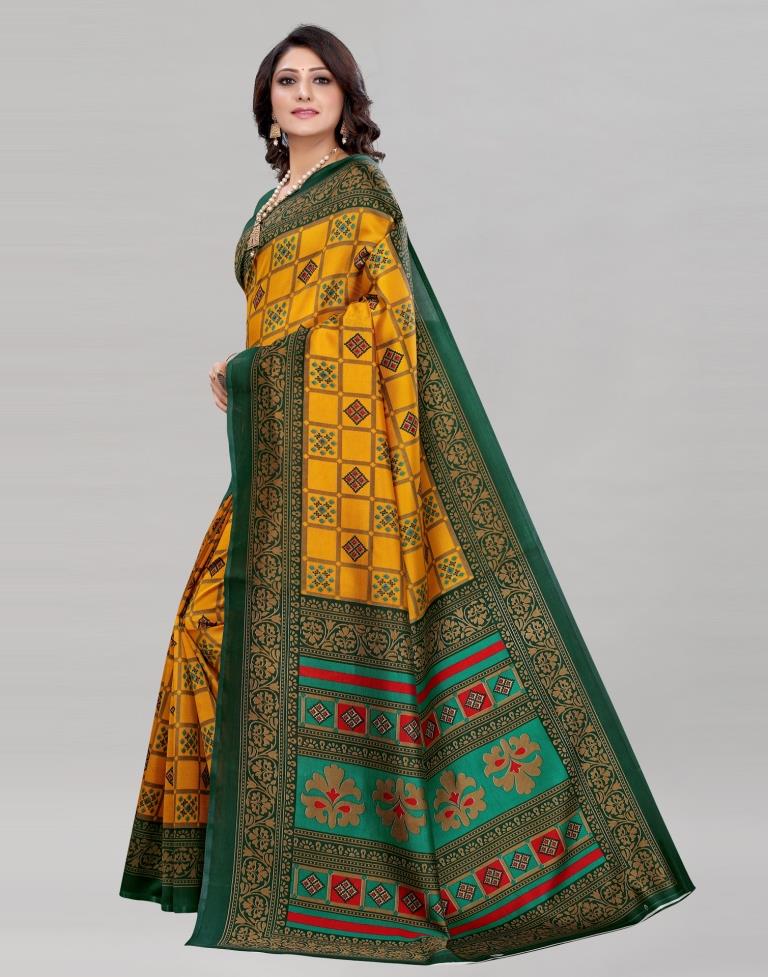 Yellow Printed Silk Saree | Sudathi