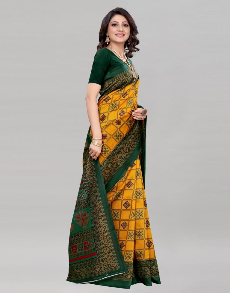 Yellow Printed Silk Saree | Sudathi