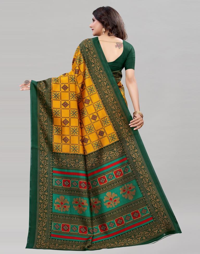 Yellow Printed Silk Saree | Sudathi