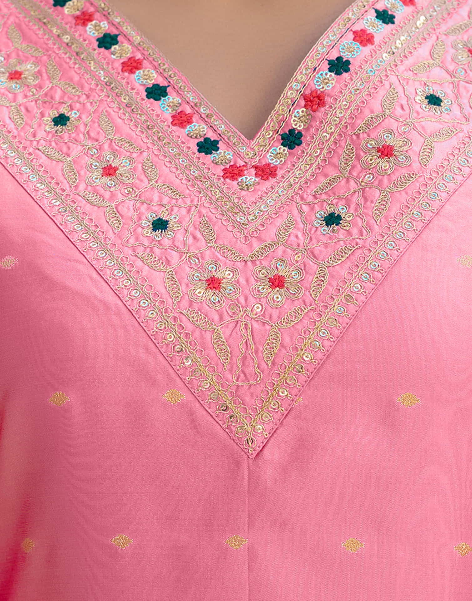 Dull Pink Taffeta Embroidery Straight Kurta Set With Dupatta