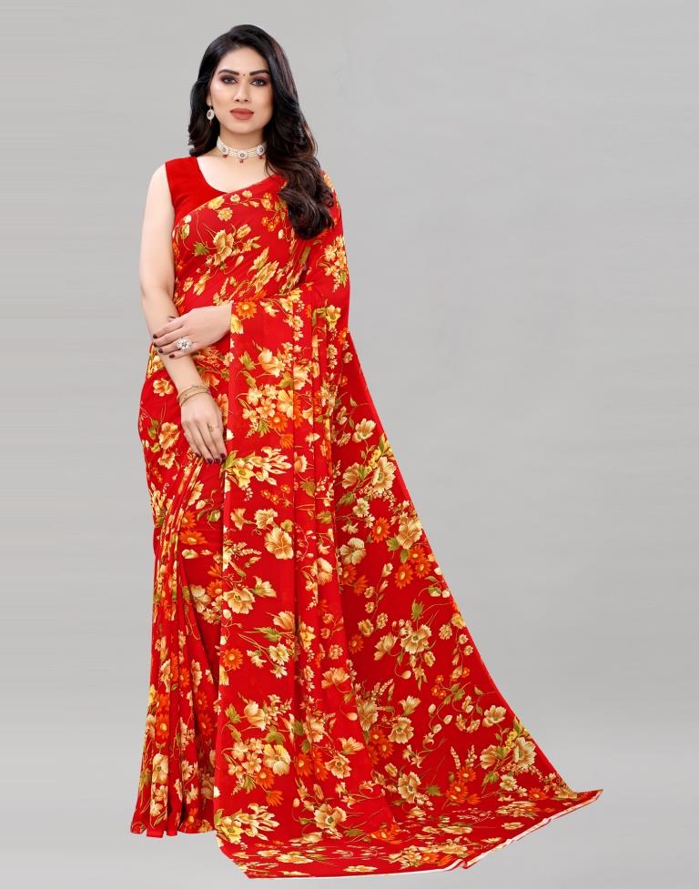 Red Printed Saree | Sudathi