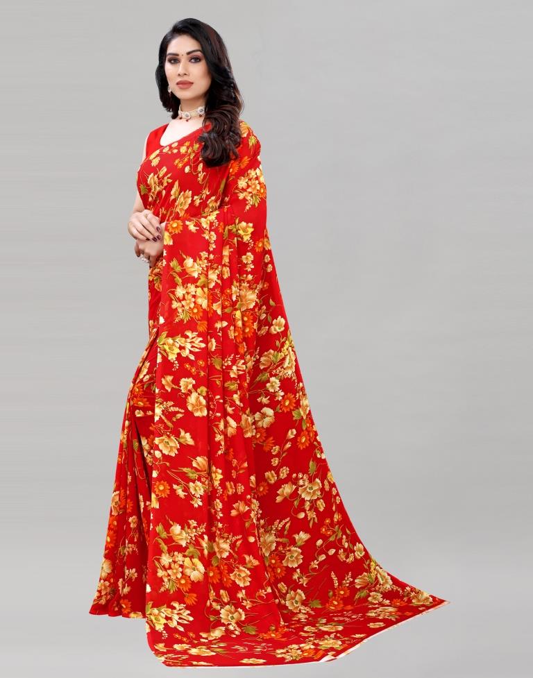 Red Printed Saree | Sudathi