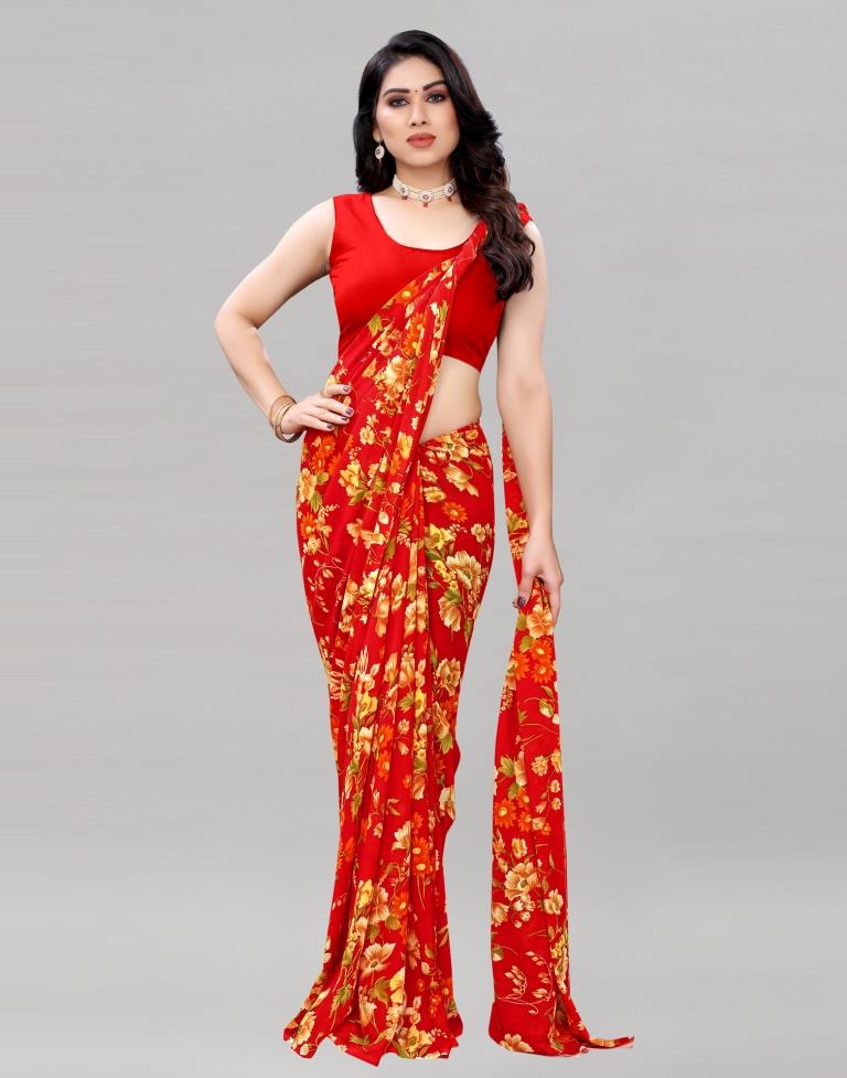 Red Printed Saree | Sudathi
