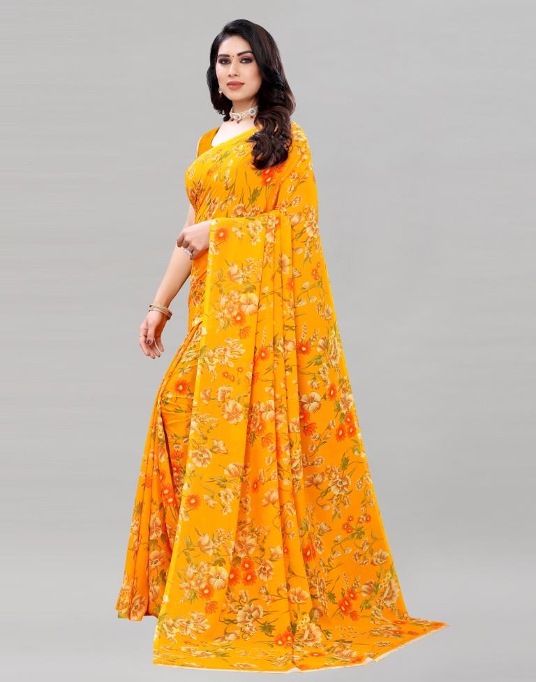 Turmeric Yellow Printed Saree | Sudathi