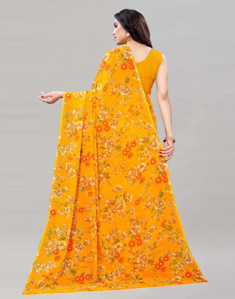 Turmeric Yellow Printed Saree | Sudathi