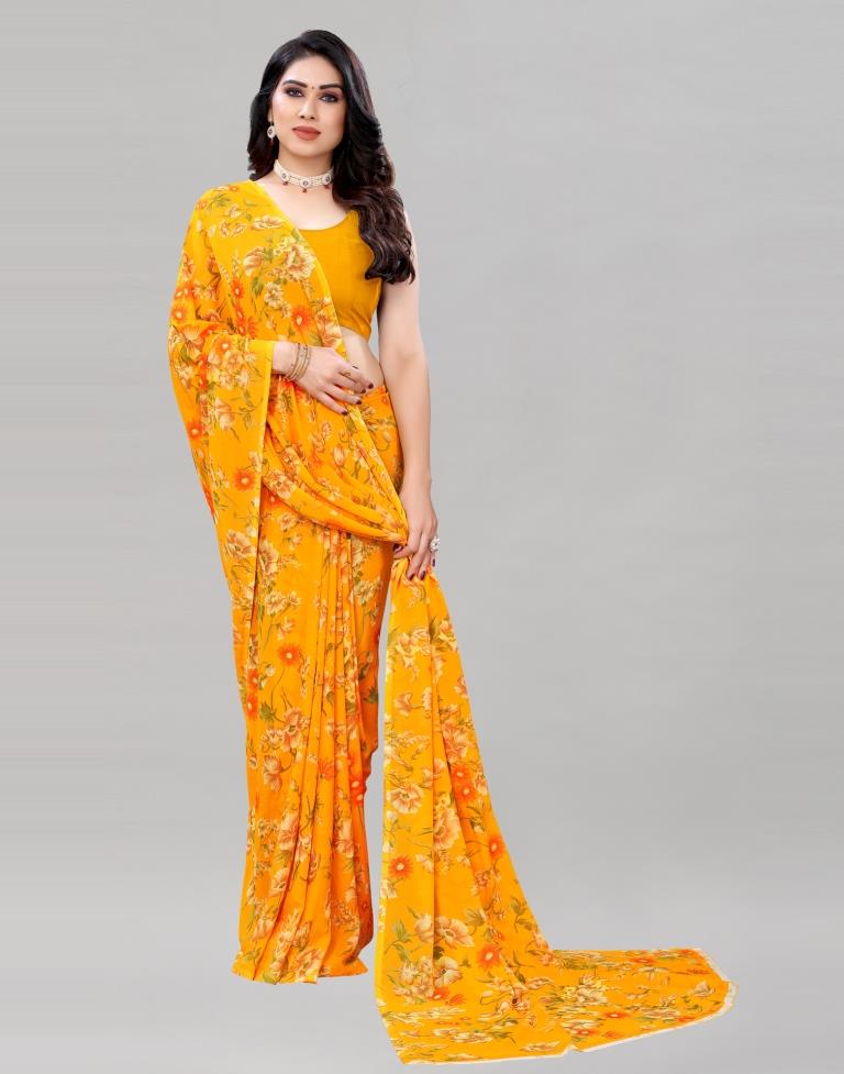 Turmeric Yellow Printed Saree | Sudathi