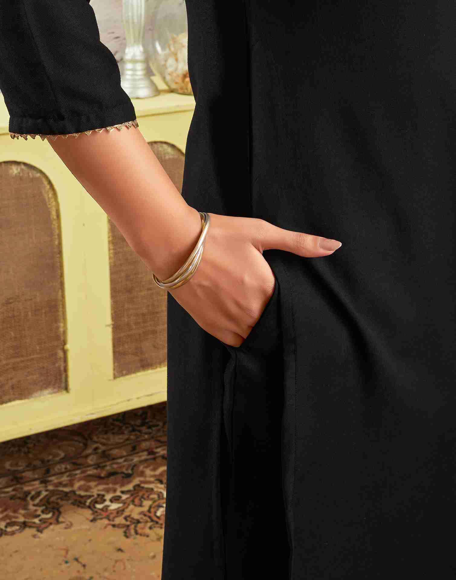 Black Rayon Plain Straight Kurta With Pant And Dupatta