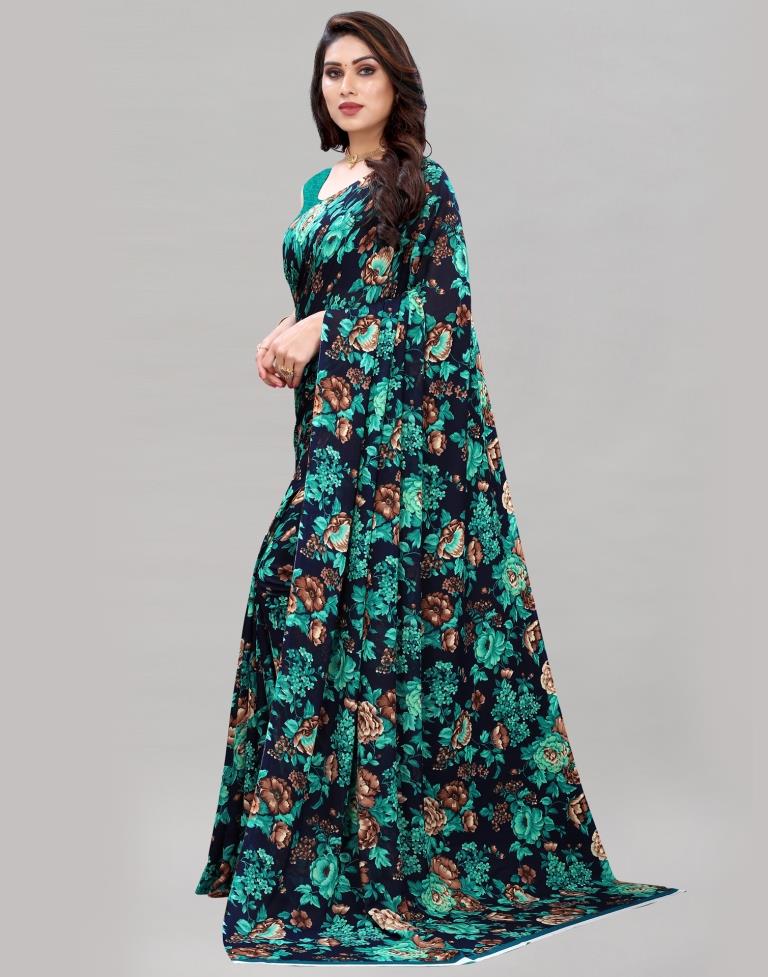 Navy Blue Printed Saree | Sudathi