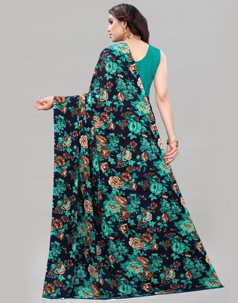 Navy Blue Printed Saree | Sudathi