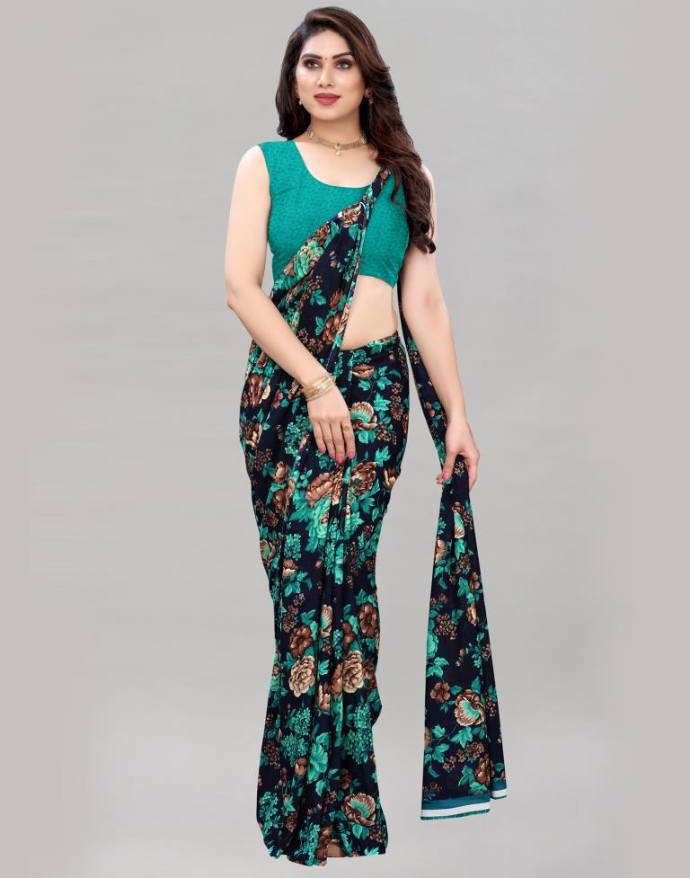 Navy Blue Printed Saree | Sudathi