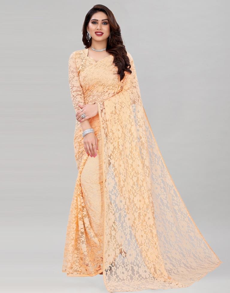 Cream Coloured Rasel Russel Net Partywear saree | Sudathi