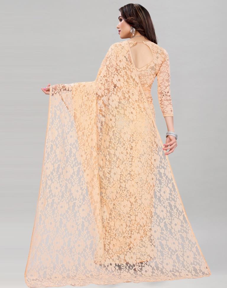 Cream Coloured Rasel Russel Net Partywear saree | Sudathi