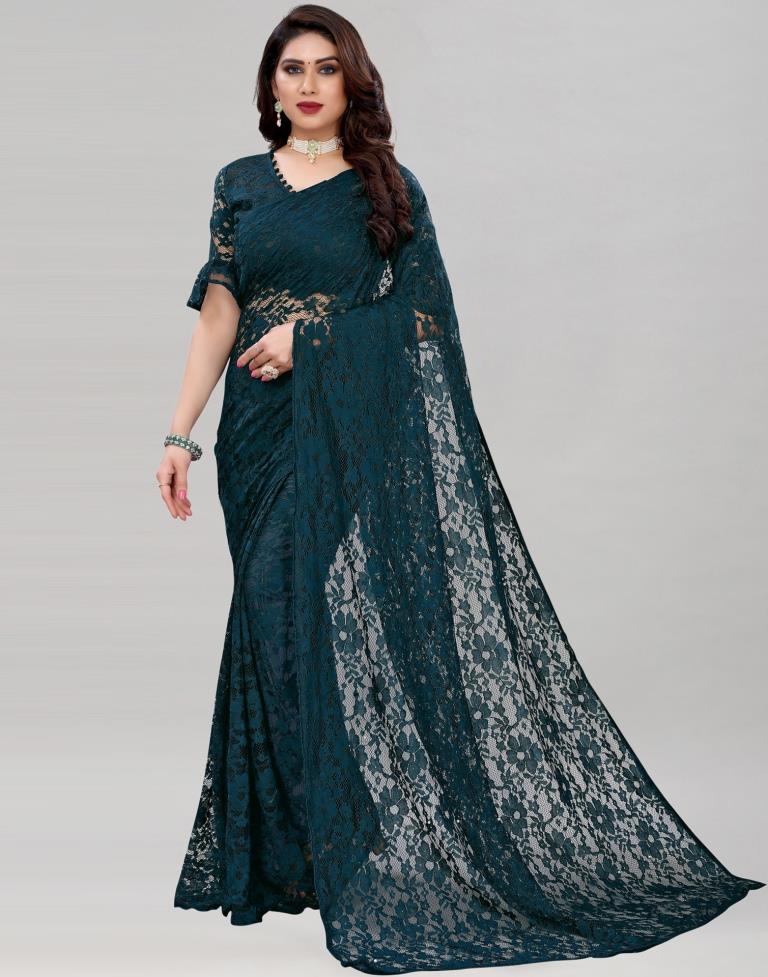 Dark Pine Green Coloured Russel Net Partywear saree | Sudathi