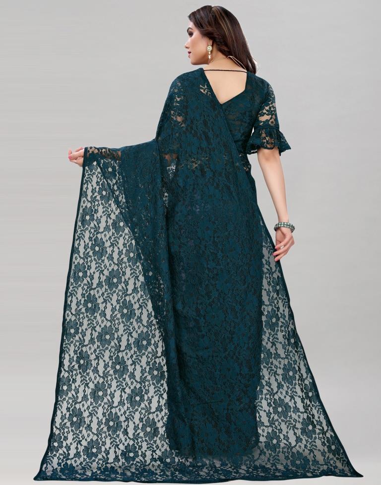 Dark Pine Green Coloured Russel Net Partywear saree | Sudathi