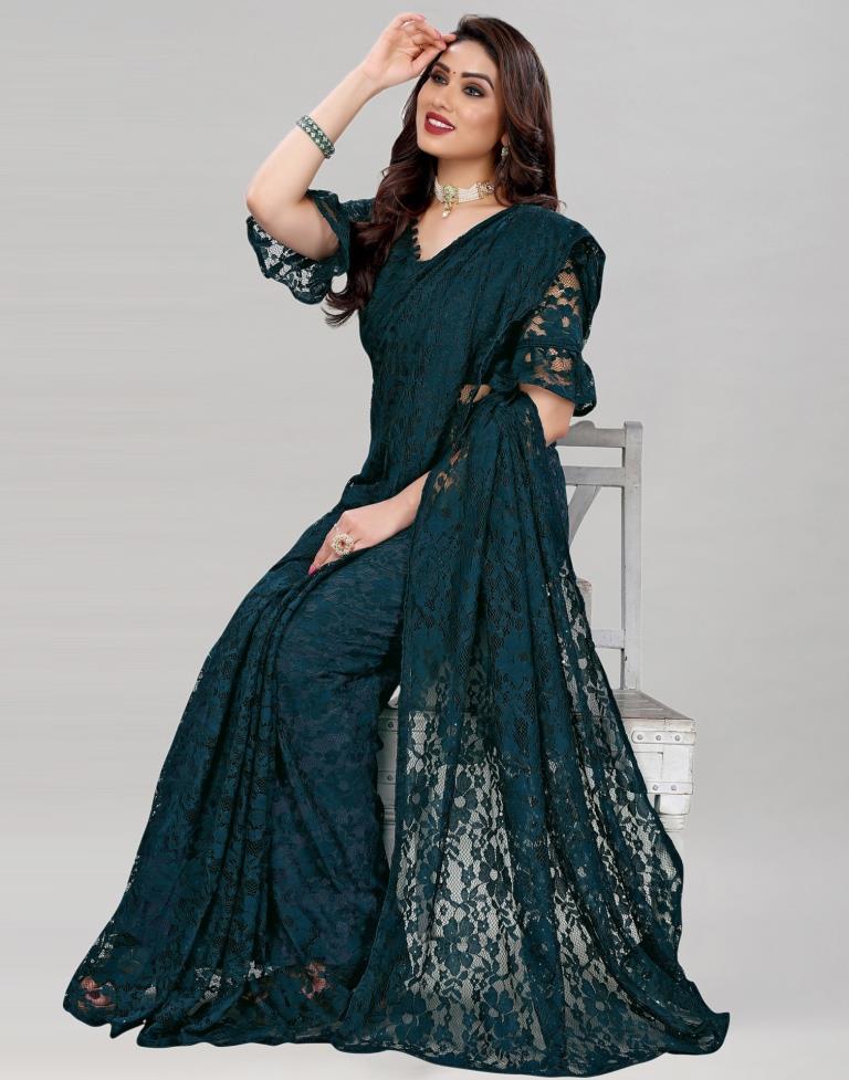 Dark Pine Green Coloured Russel Net Partywear saree | Sudathi