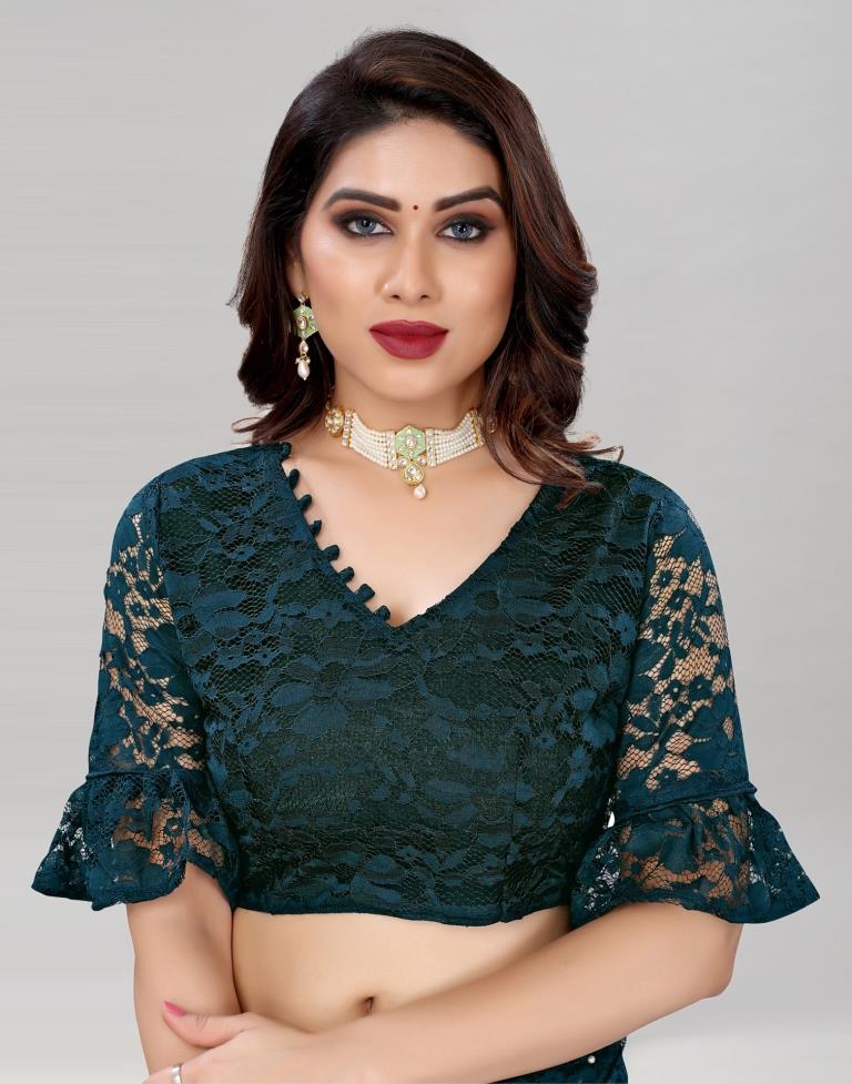 Dark Pine Green Coloured Russel Net Partywear saree | Sudathi
