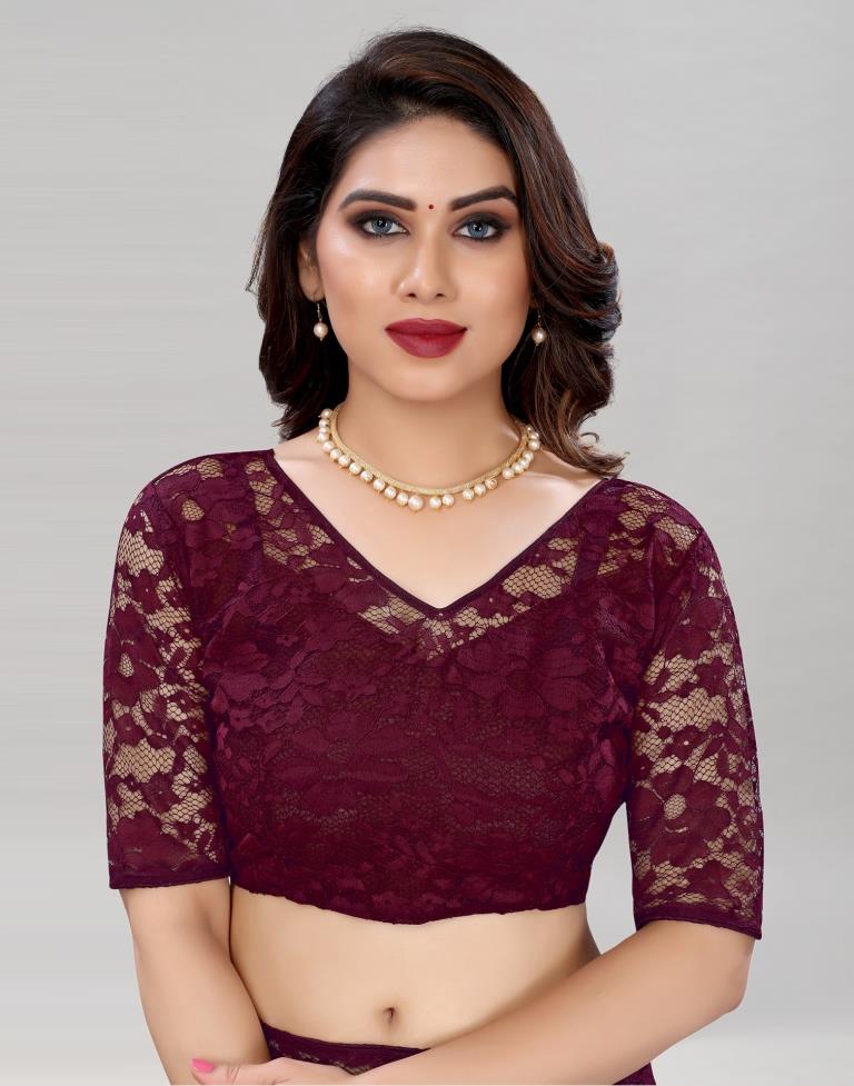 Wine Coloured Russel Net Partywear saree | Sudathi