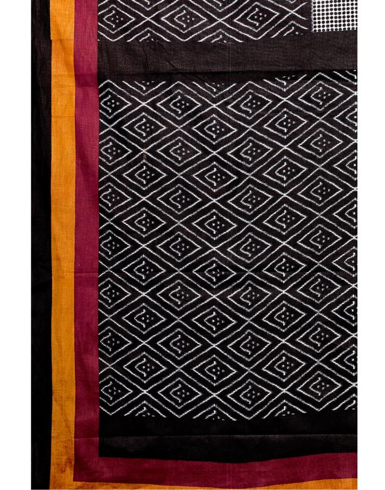 Black And White Coloured Cotton Printed Saree | Sudathi