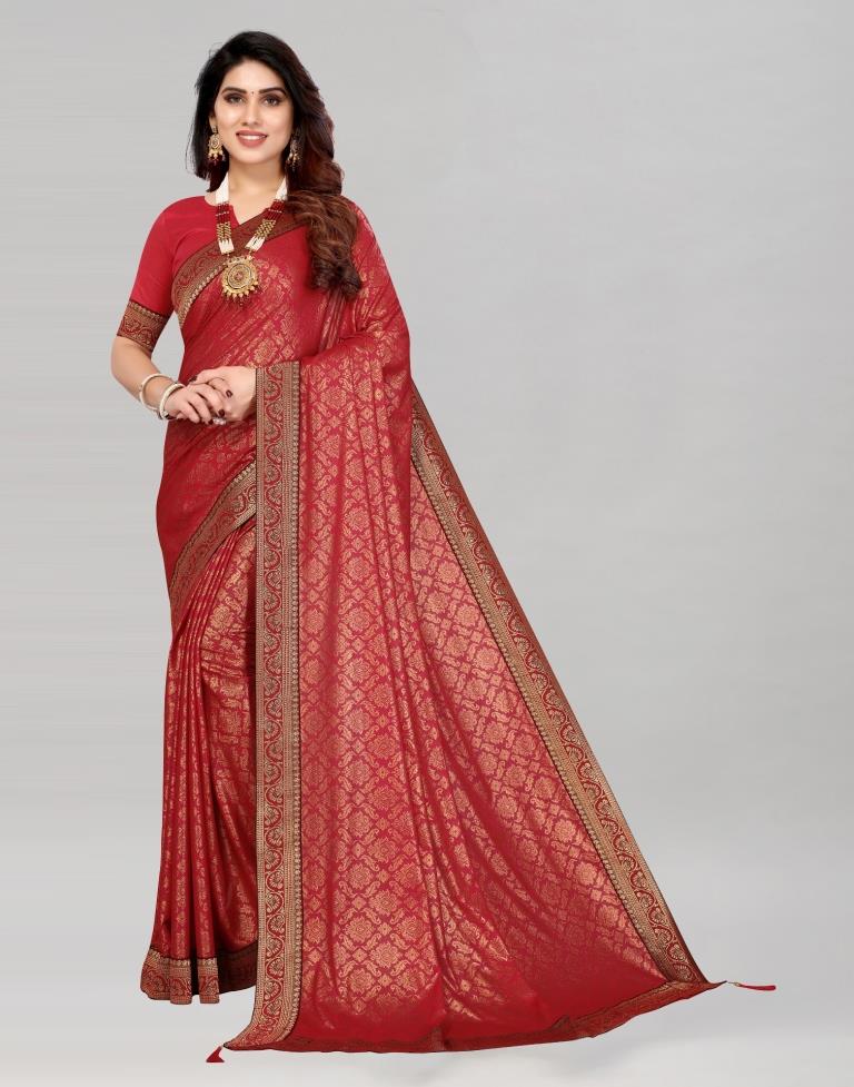 Maroon Coloured Lycra Foil Printed Saree | Sudathi