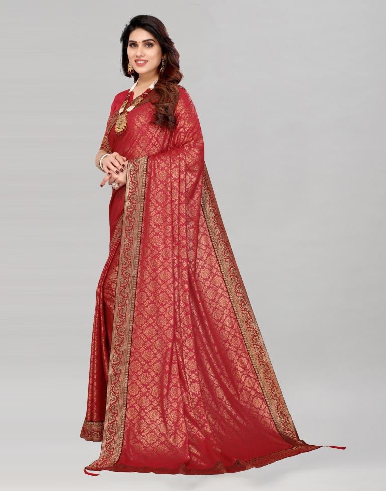 Maroon Coloured Lycra Foil Printed Saree | Sudathi