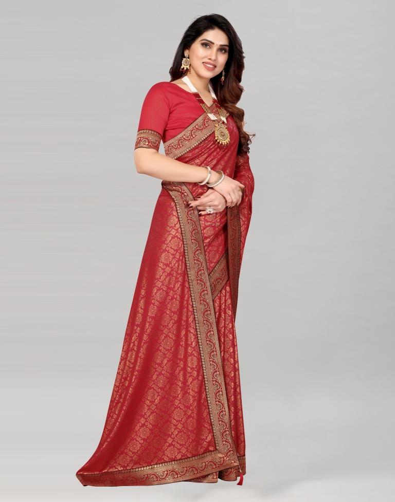 Maroon Coloured Lycra Foil Printed Saree | Sudathi