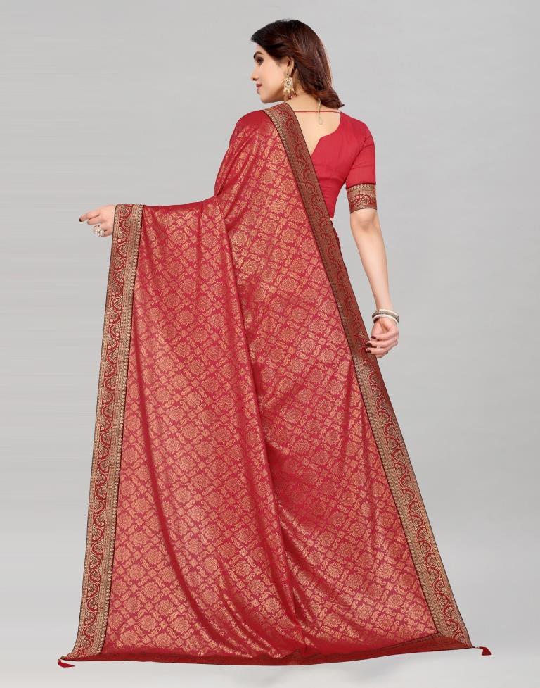 Maroon Coloured Lycra Foil Printed Saree | Sudathi