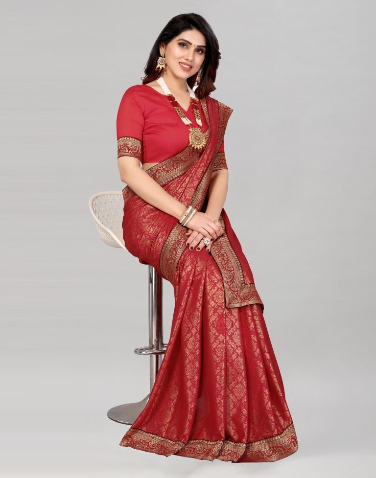 Maroon Coloured Lycra Foil Printed Saree | Sudathi