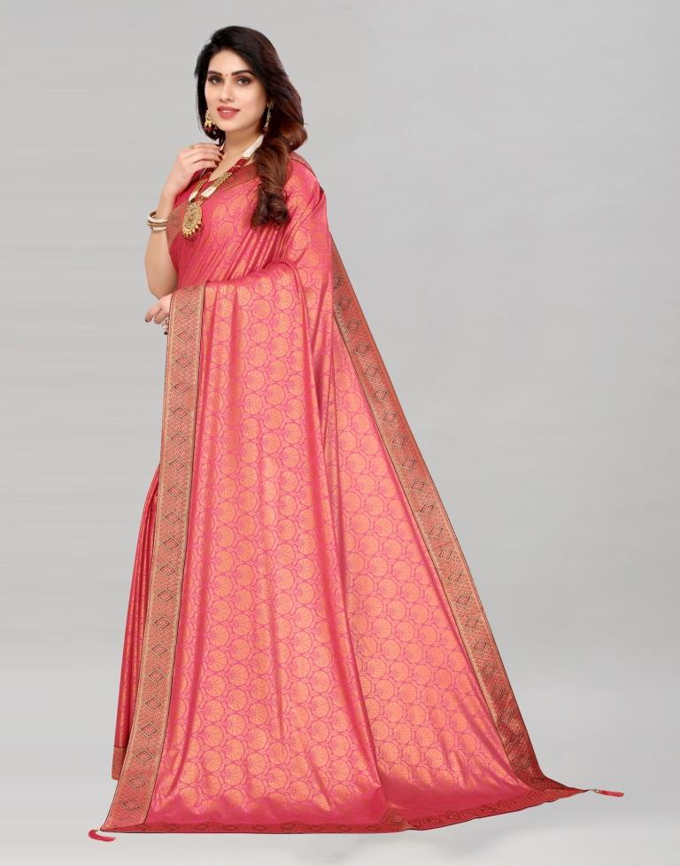 Cerise Pink Coloured Lycra Foil Printed Saree | Sudathi