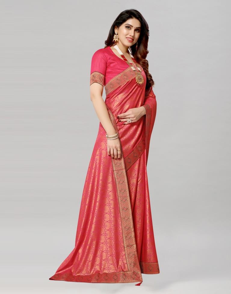 Cerise Pink Coloured Lycra Foil Printed Saree | Sudathi