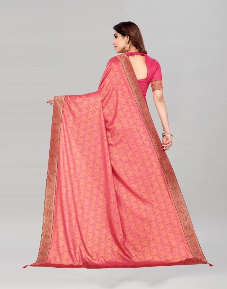 Cerise Pink Coloured Lycra Foil Printed Saree | Sudathi