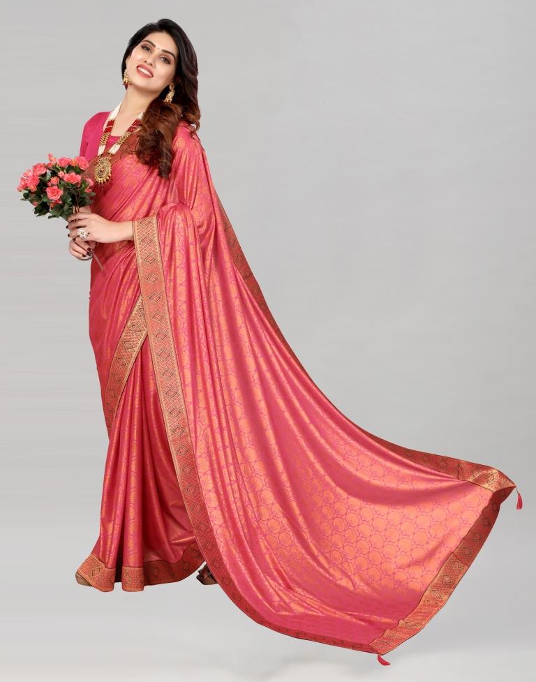 Cerise Pink Coloured Lycra Foil Printed Saree | Sudathi