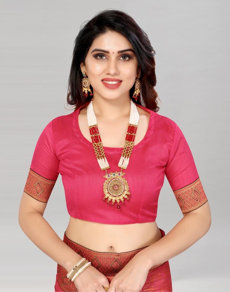 Cerise Pink Coloured Lycra Foil Printed Saree | Sudathi