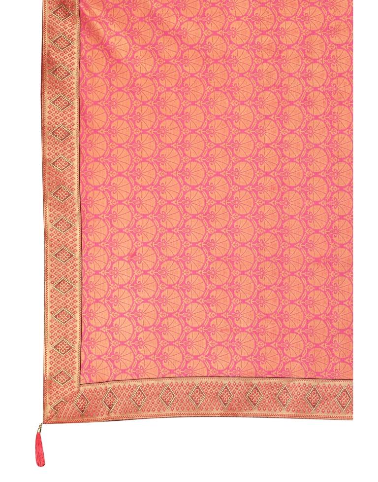 Cerise Pink Coloured Lycra Foil Printed Saree | Sudathi