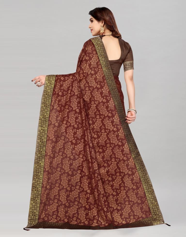 Brown Coloured Lycra Foil Printed Saree | Sudathi