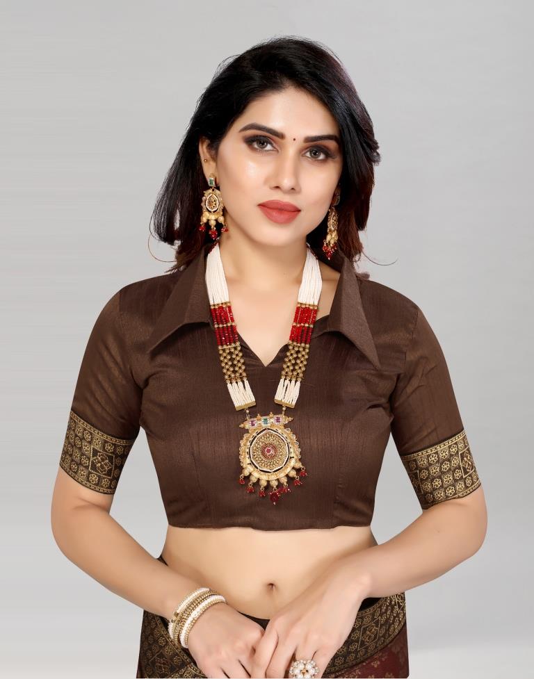 Brown Coloured Lycra Foil Printed Saree | Sudathi