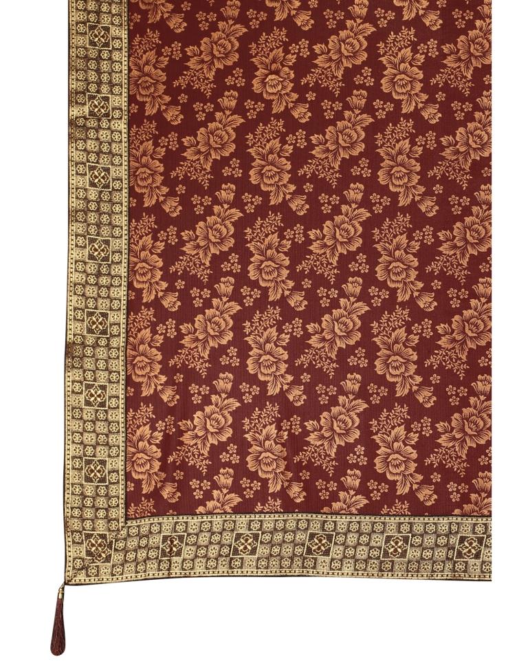 Brown Coloured Lycra Foil Printed Saree | Sudathi