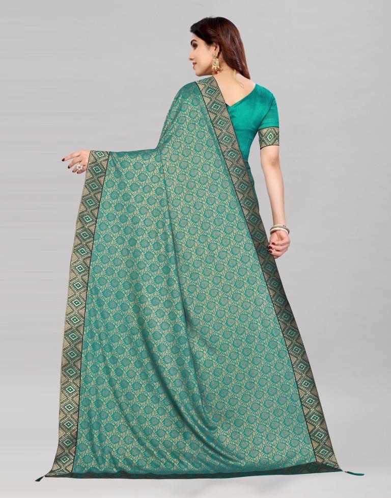 Teal Blue Coloured Lycra Foil Printed Saree | Sudathi